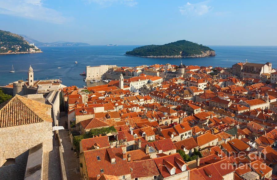 Holiday Photograph - Dubrovnik Sunny Afternoon Panoramic View with The Harbor and old by Kiril Stanchev
