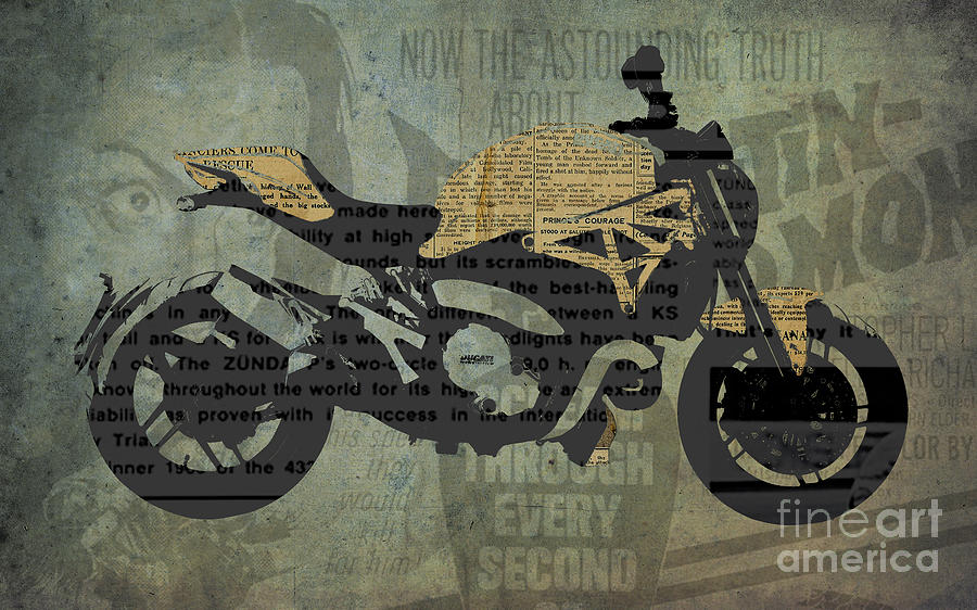 Fathers Day Mixed Media - Ducati Monster 1200 and the Old Newspapers by Drawspots Illustrations