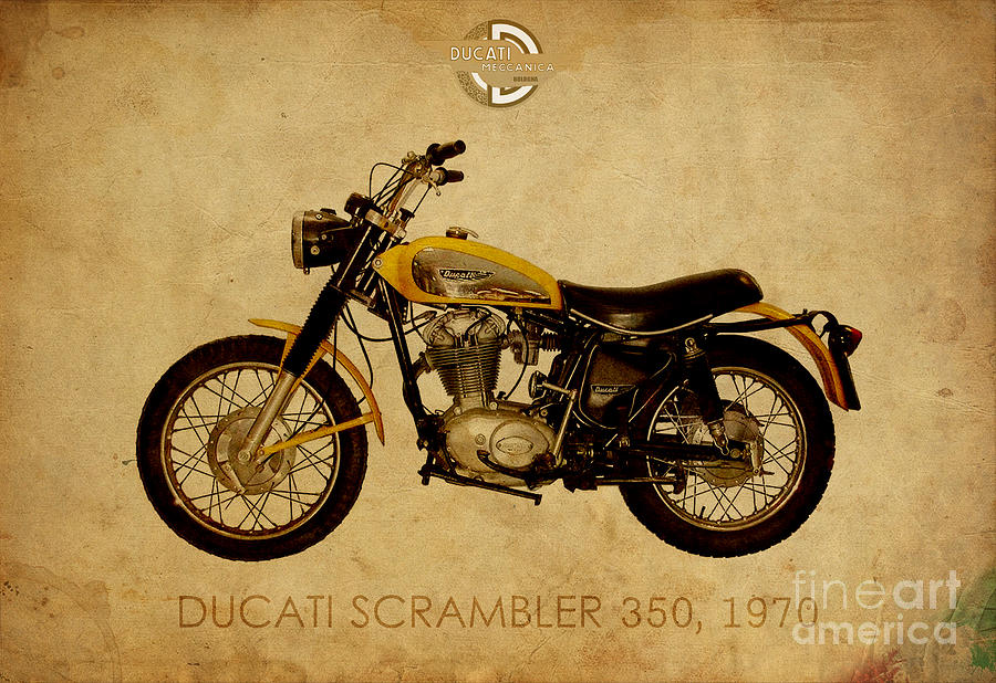 Vintage Painting - Ducati Scrambler 350 1970 by Drawspots Illustrations