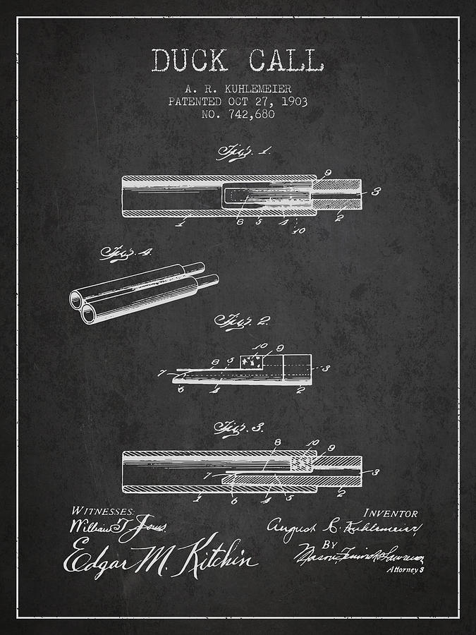 Duck Call Patent From 1903 - Charcoal Digital Art