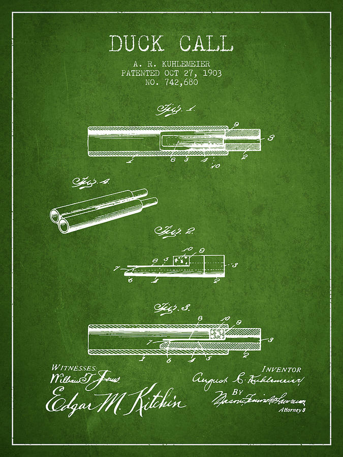 Duck Call Patent From 1903 - Green Digital Art