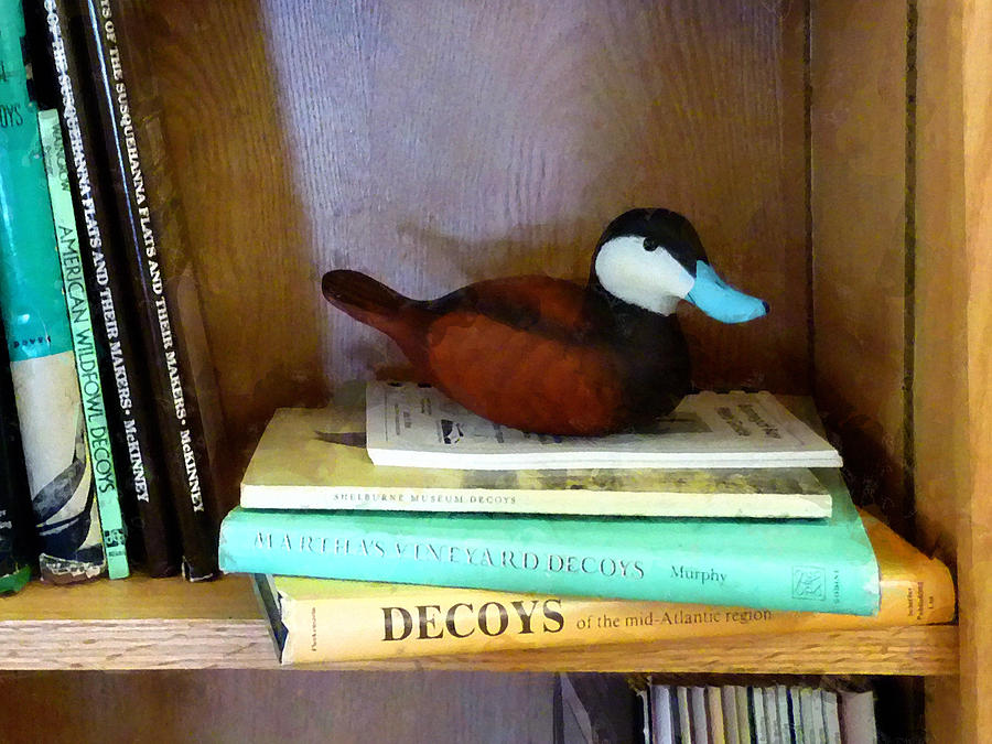 Duck Decoy on Bookshelf Photograph by Susan Savad