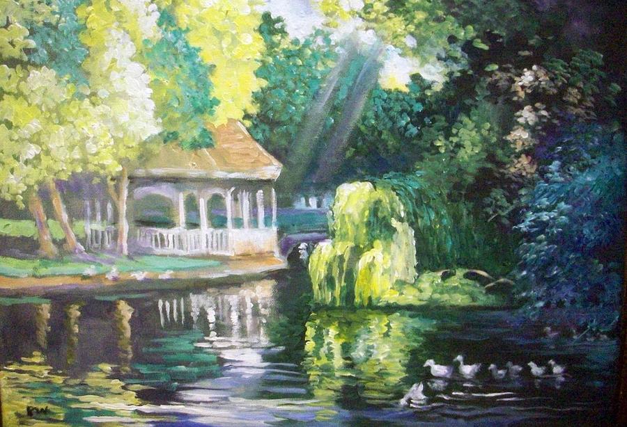 Duck Pond Stephens Green  Park Dublin Painting by Paul Weerasekera