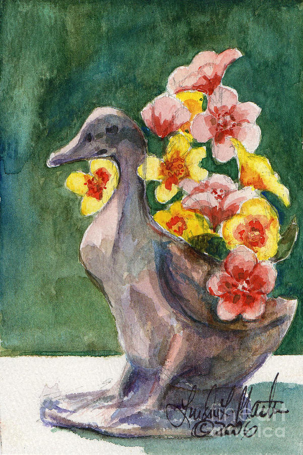 Duck Vase Painting by Linda L Martin