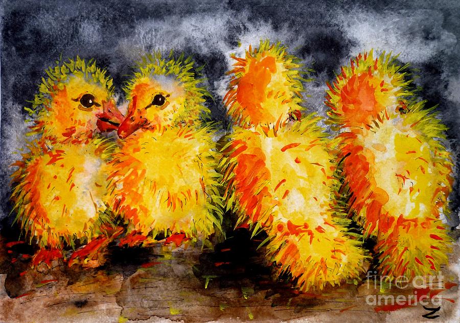 Ducklings Painting by Zaira Dzhaubaeva
