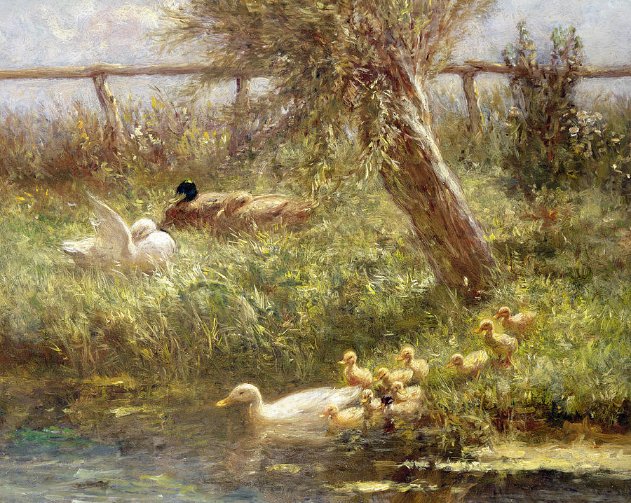Duck Painting - Ducks and ducklings by David Adolph Constant Artz