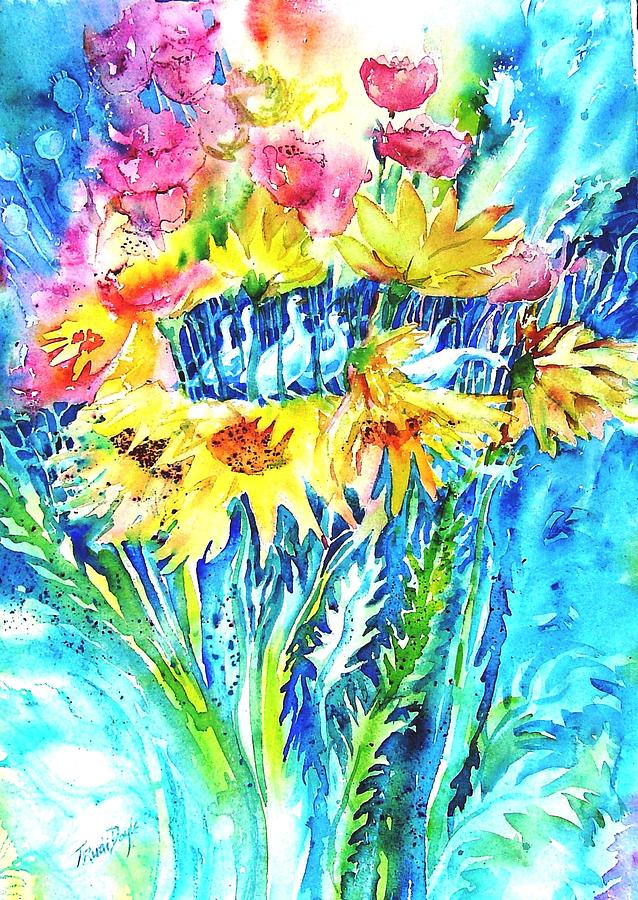 Ducks and Sunflowers  Painting by Trudi Doyle