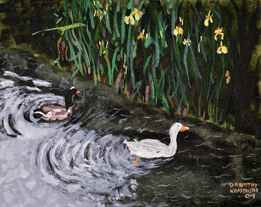 Cambridge Painting - Ducks at Cambridge UK by Dorothy Krajewski
