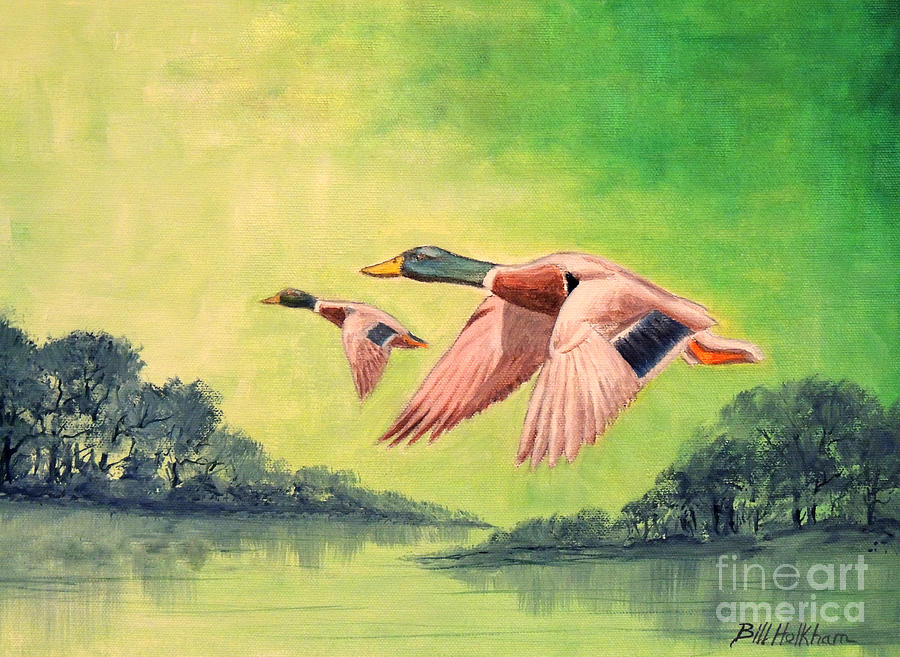 Ducks In Flight Painting by Bill Holkham