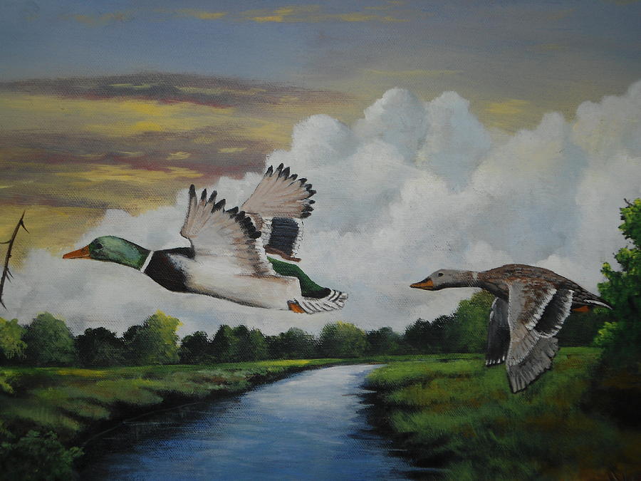 Mallard Painting - Ducks in Flight by Frank Cochran