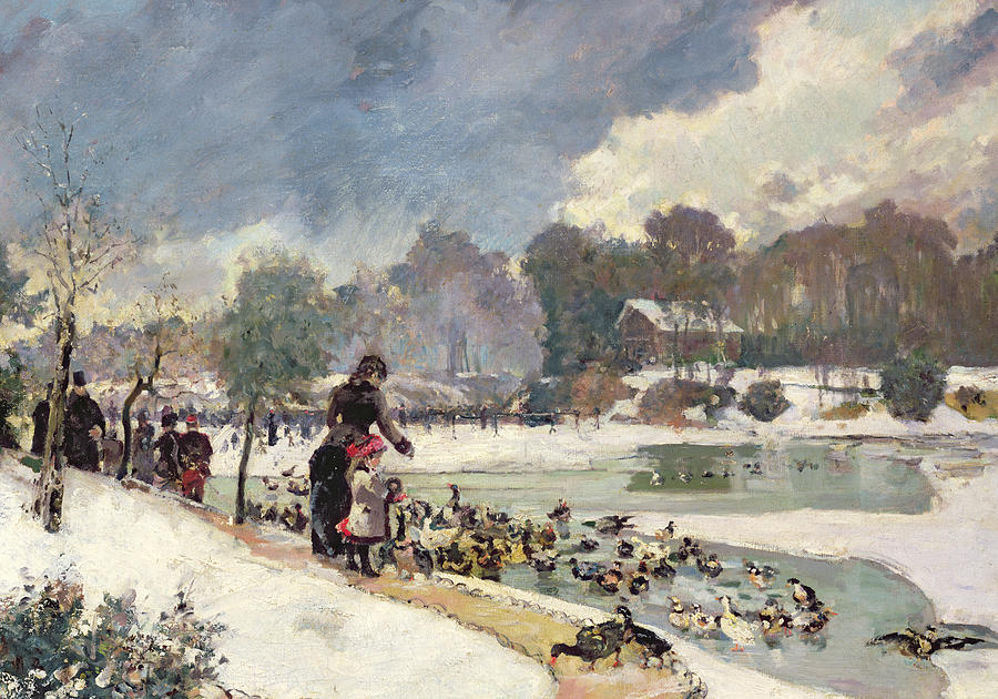 Duck Painting - Ducks in the Bois de Boulogne by Emile Antoine Guillier
