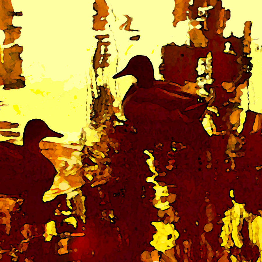 Ducks on Red Lake 3 Painting by Amy Vangsgard