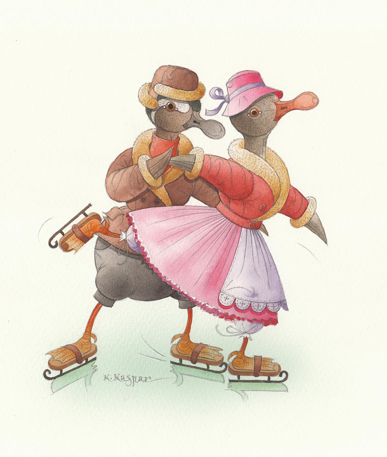 Ducks on skates 12 Painting by Kestutis Kasparavicius