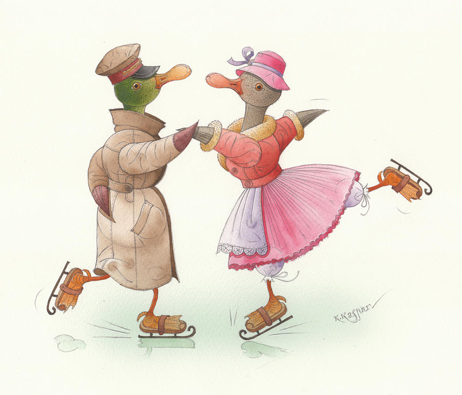 Ducks on skates 17 Painting by Kestutis Kasparavicius