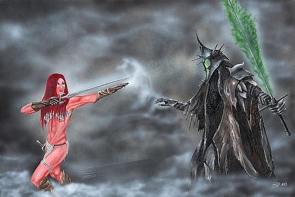Red Sonja Painting - Duel of Fates by Kip Mussatt