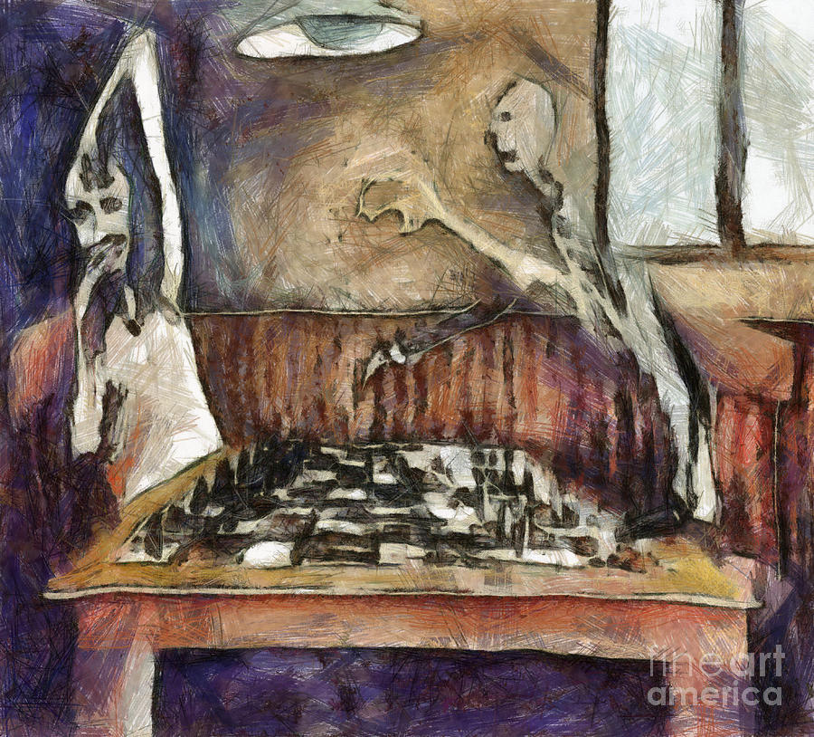 Duel Of The Chess Players Mixed Media