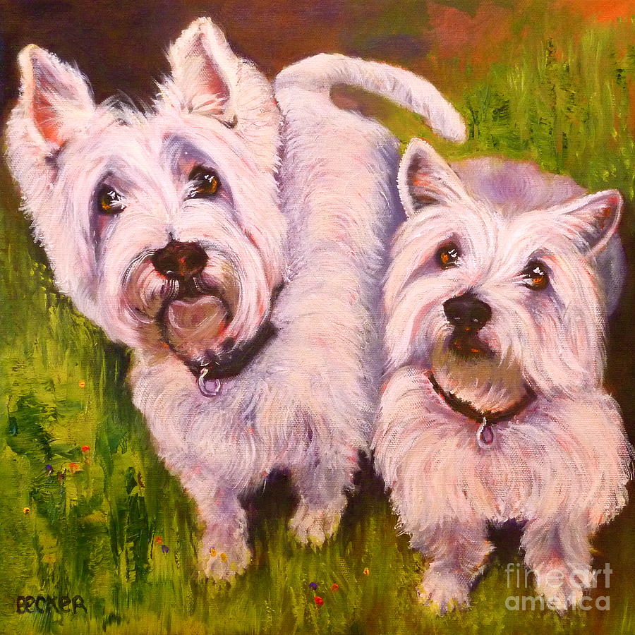 Duet of Westies Painting by Susan A Becker