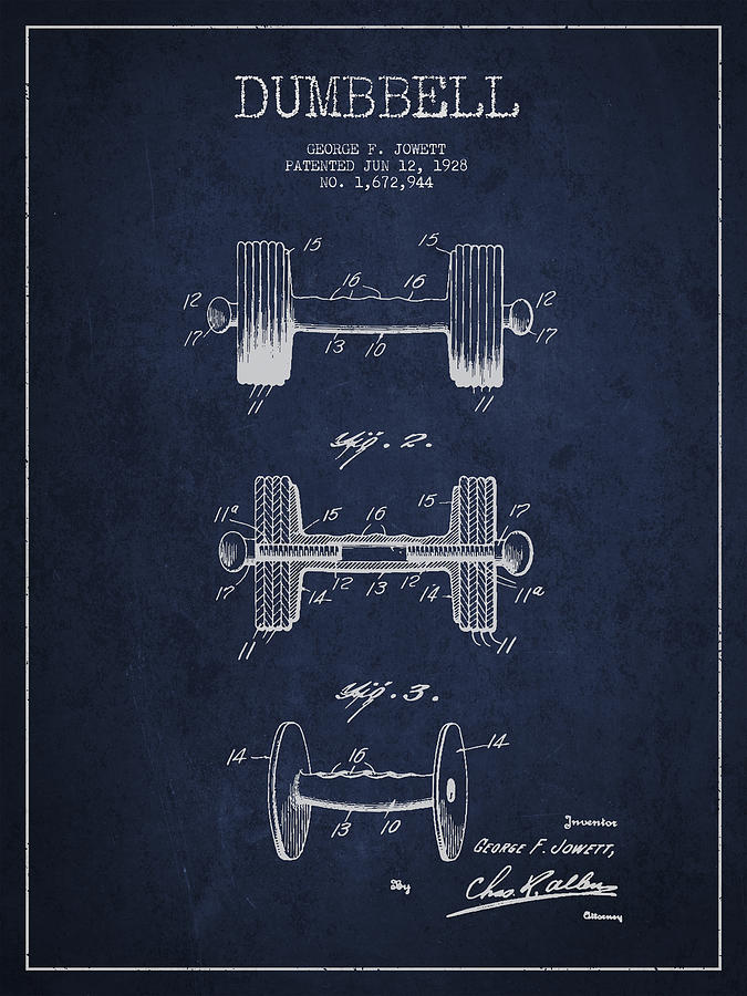 Sports Digital Art - Dumbbell Patent Drawing from 1927 by Aged Pixel
