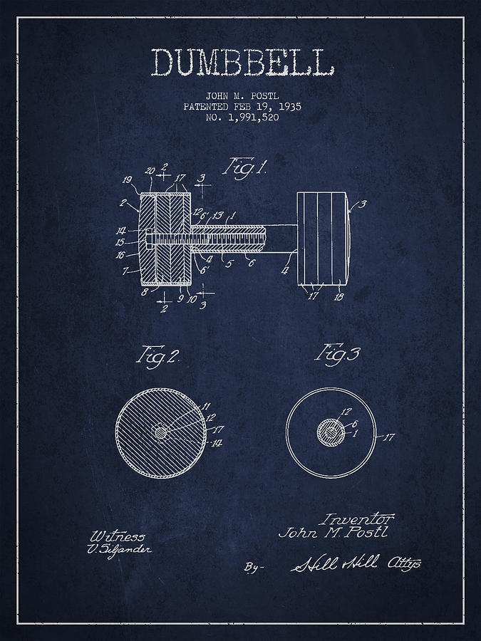 Sports Digital Art - Dumbbell Patent Drawing from 1935 by Aged Pixel