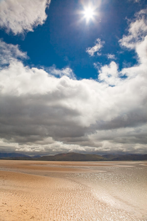 Nature Photograph - Dunes beach white clouds blue sky background by Dirk Ercken