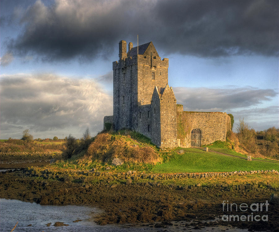 Architecture Photograph - Dunguaire Castle with Dramatic Sky Kinvara Galway Ireland by Juli Scalzi