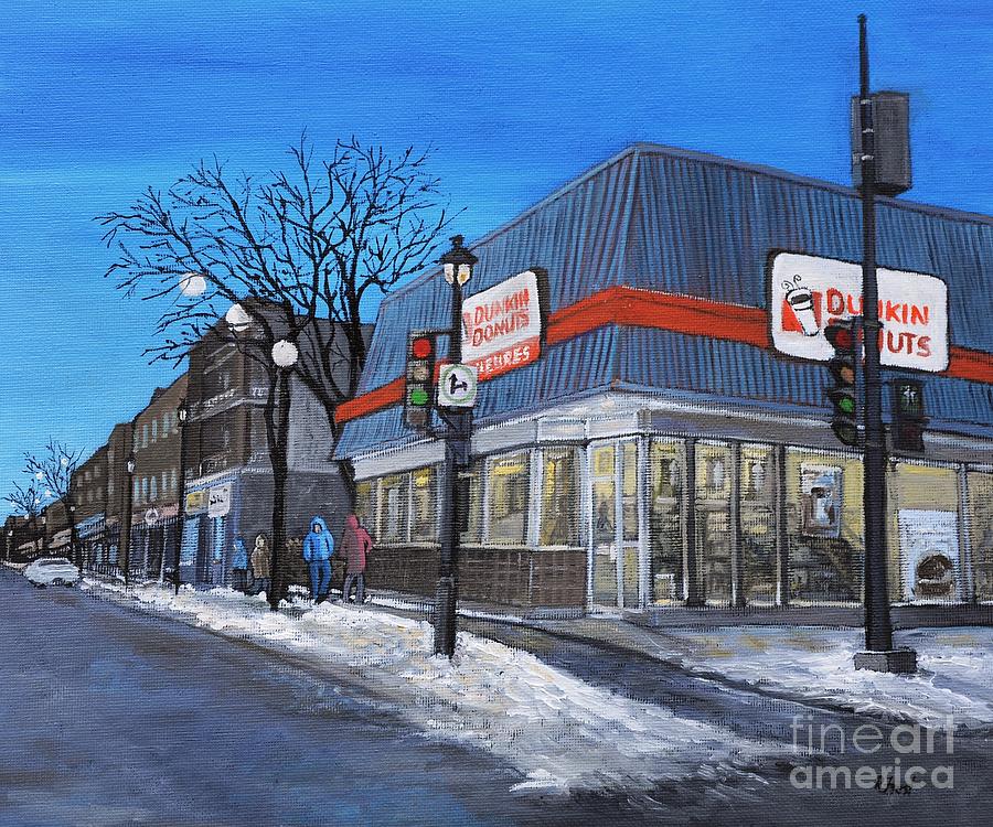 Street Scenes Painting - Dunkin Donuts Wellington Street Verdun by Reb Frost