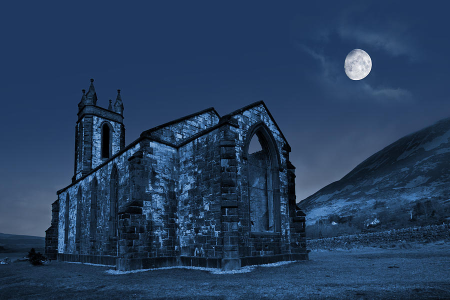 Dunlewey ruins by moonlight Photograph by Celine Pollard
