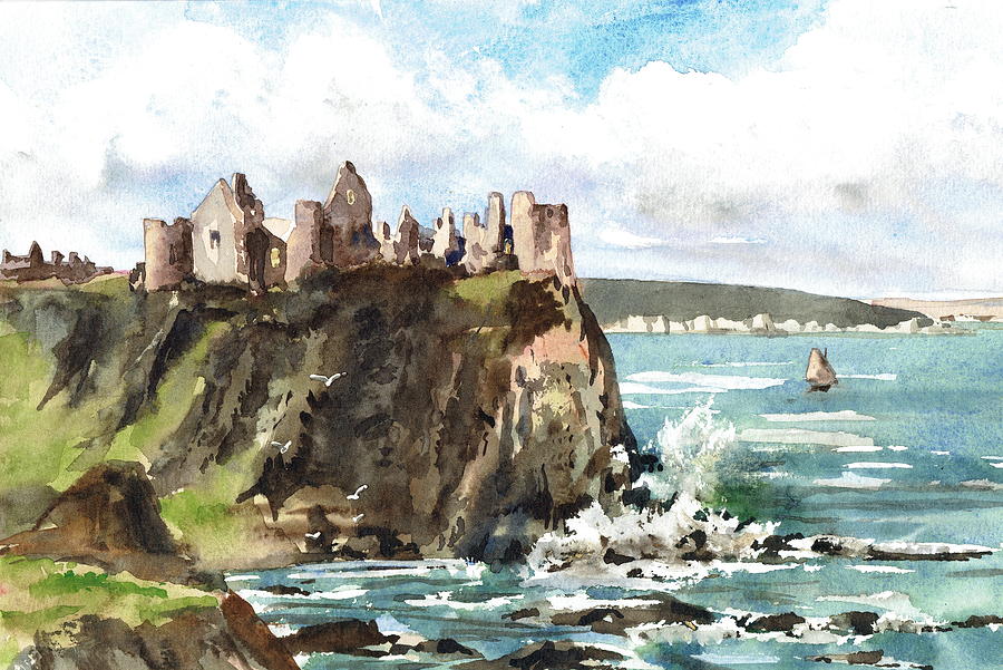 Castle Painting - Dunluce Castle Antrim N I by Val Byrne