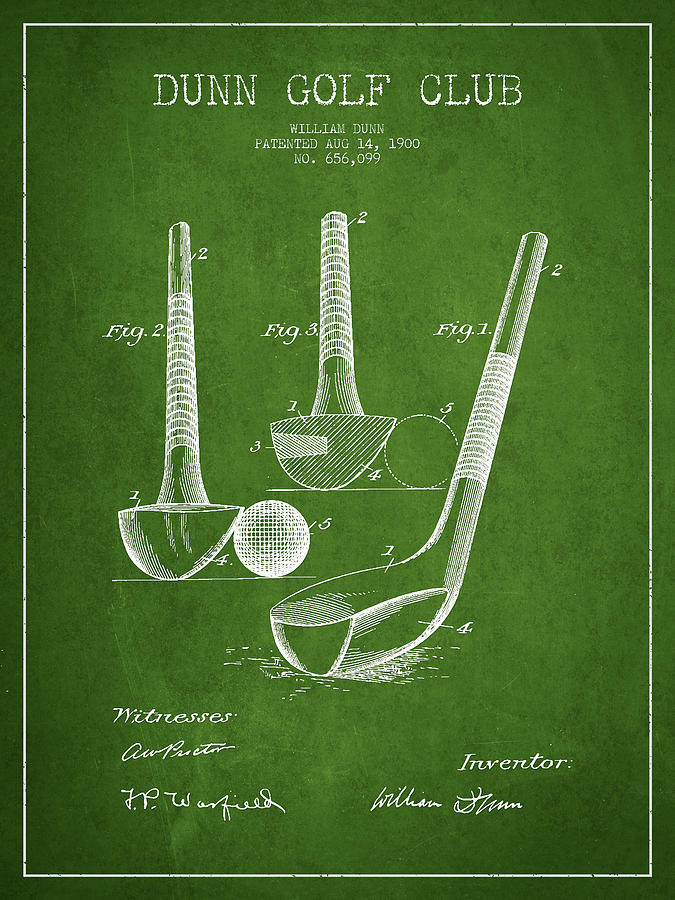 Dunn Golf Club Patent Drawing From 1900 - Green Digital Art