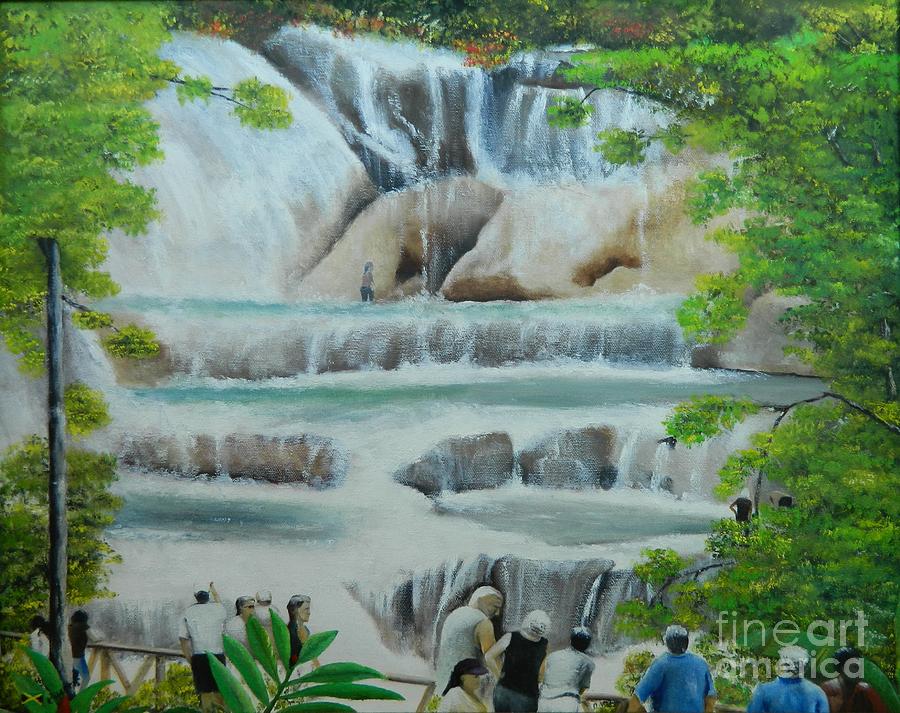 Dunns River Falls II Painting by Kenneth Harris