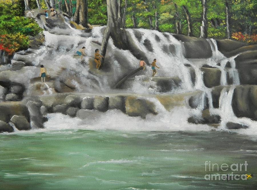 Dunns River Falls Painting by Kenneth Harris