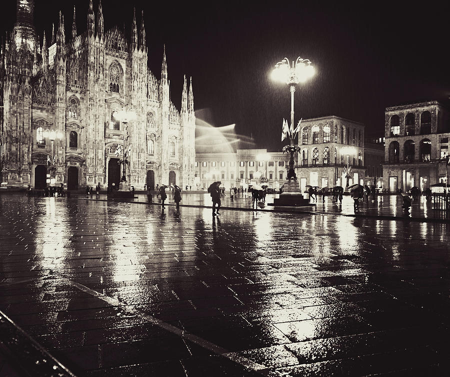 Duomo Cathedral At Night Under Rain Photograph by Anouchka