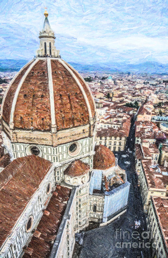 Duomo cupola and Florence Digital Art by Liz Leyden