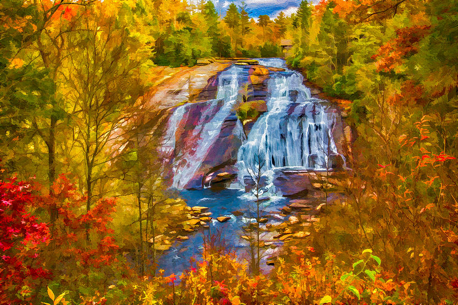 Dupont Forest High Falls in Autumn Digital Art by John Haldane