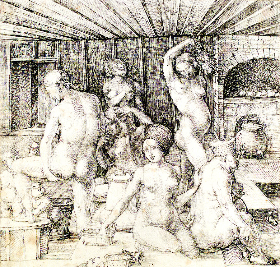 Albrecht Durer Drawing - Durer Womans Bath Drawing by    