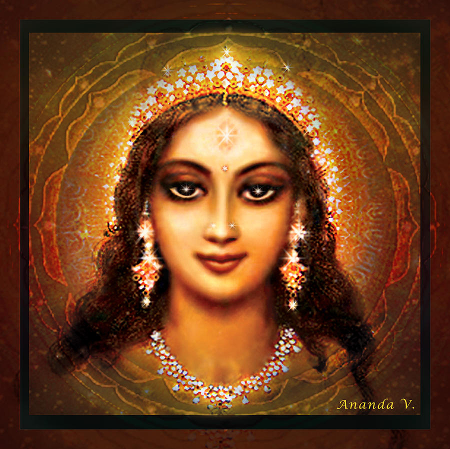 Durga in the Sri Yantra - dark Mixed Media by Ananda Vdovic