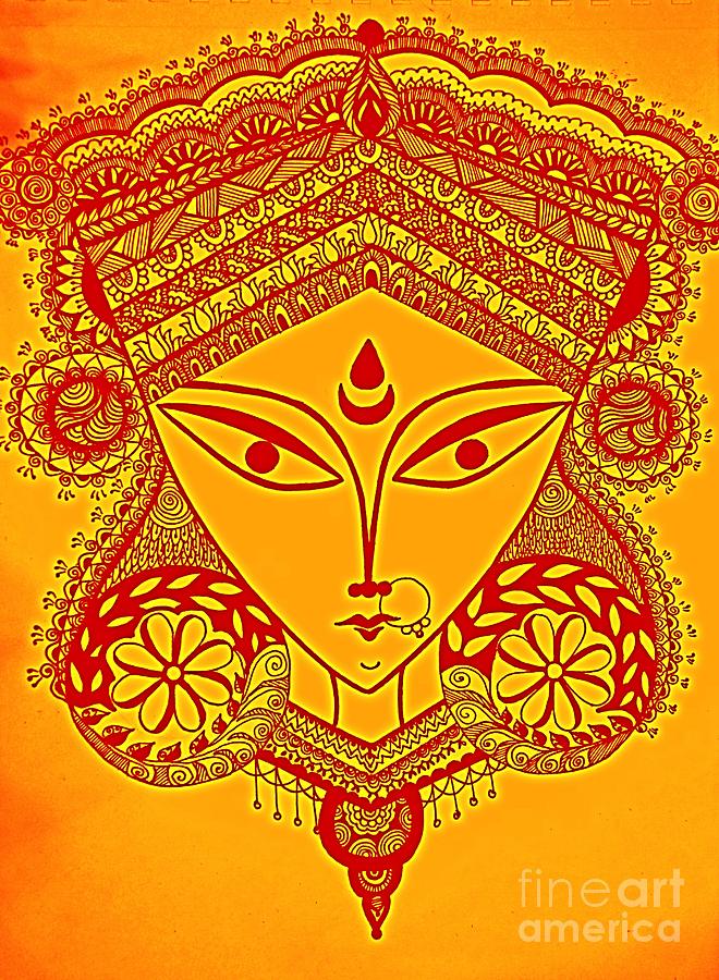 hindu goddess on lotus art drawing stock images | Photoskart