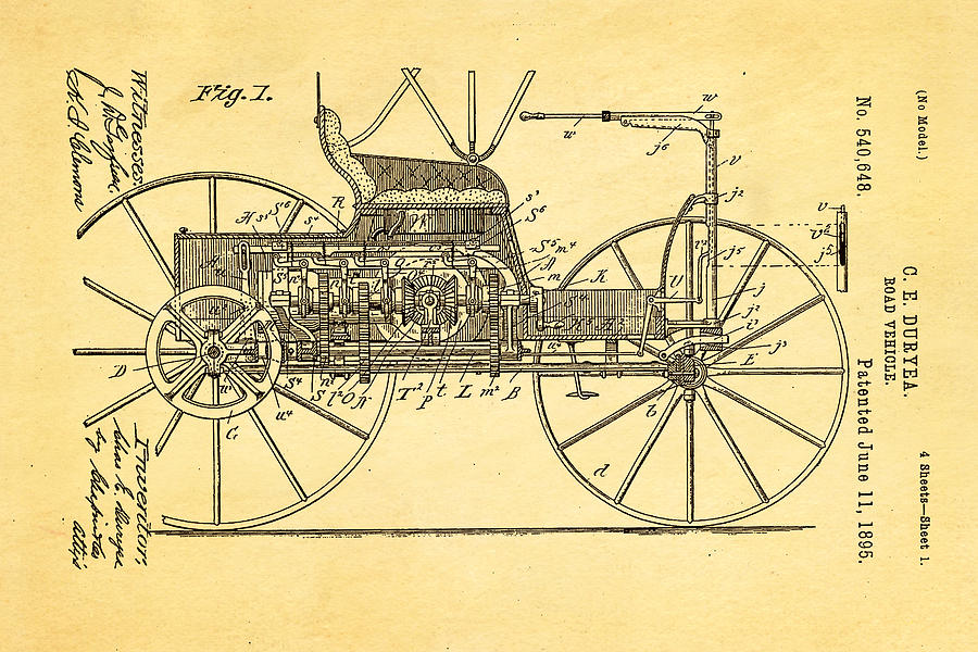 Duryea Road Vehicle Patent Art 1895 Photograph by Ian Monk - Fine Art ...