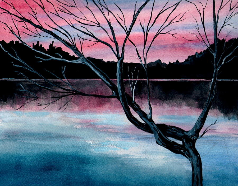 Dusk Lake Arrowhead Maine  Painting by Brenda Owen