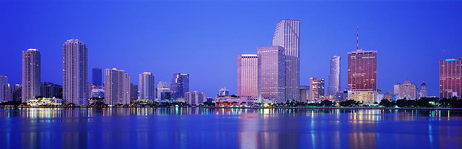 Miami Photograph - Dusk, Miami Florida, Usa by Panoramic Images