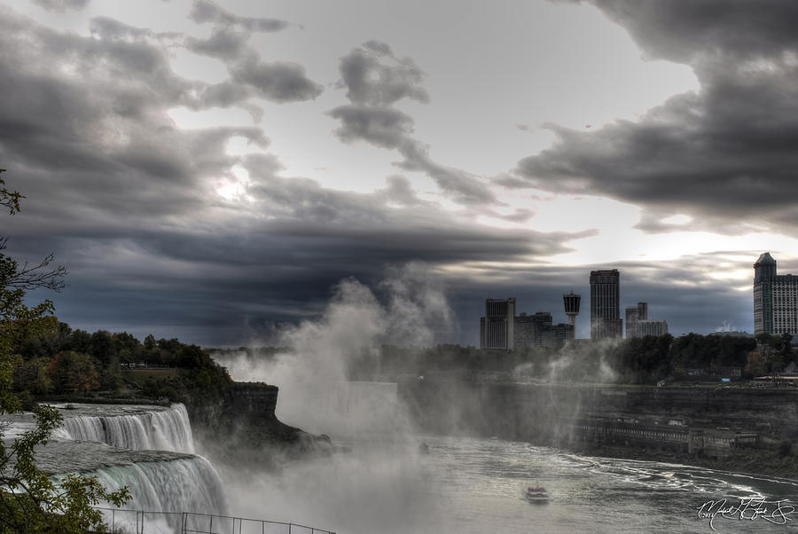 Waterfall Photograph - Dusk Misty Autumn At Niagara Falls V2 by Michael Frank Jr