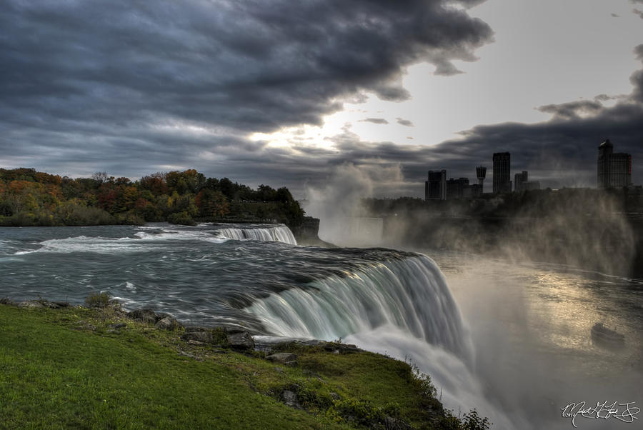 Waterfall Photograph - Dusk Misty Autumn At Niagara Falls V3 by Michael Frank Jr