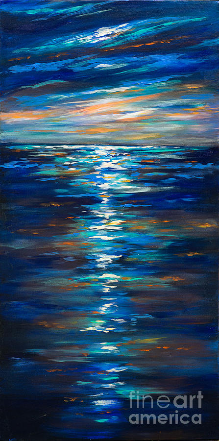 Dusk on the ocean Painting by Linda Olsen