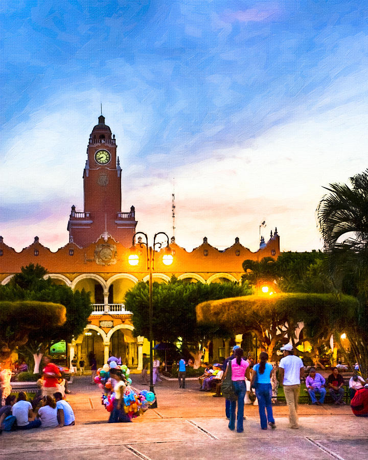 Dusk on the Zocalo in Merida Photograph by Mark Tisdale