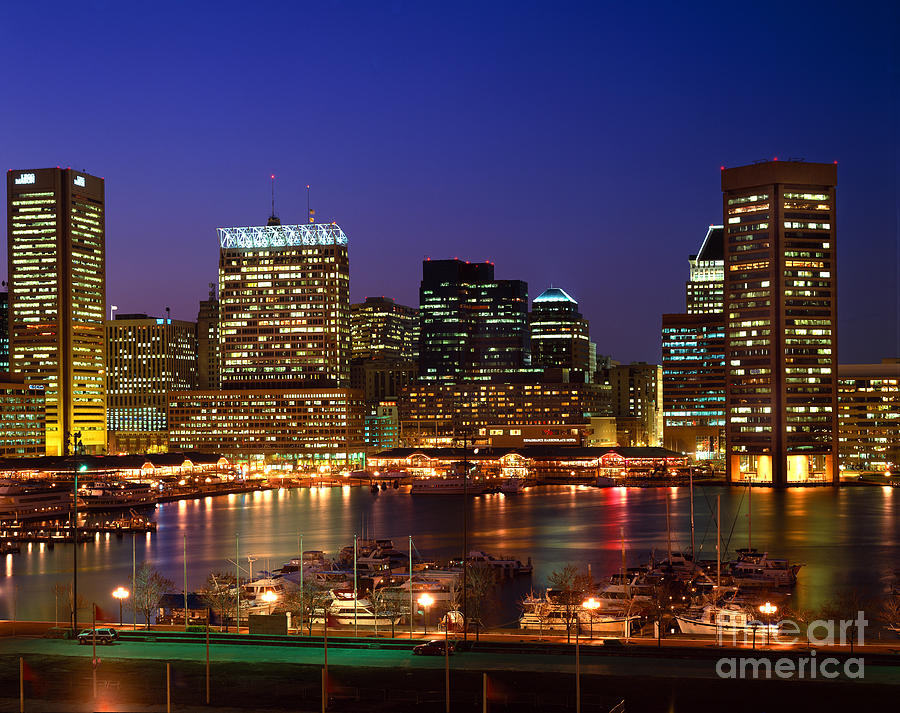 Dusk View Of Baltimores Inner Harbor Photograph by Rafael Macia