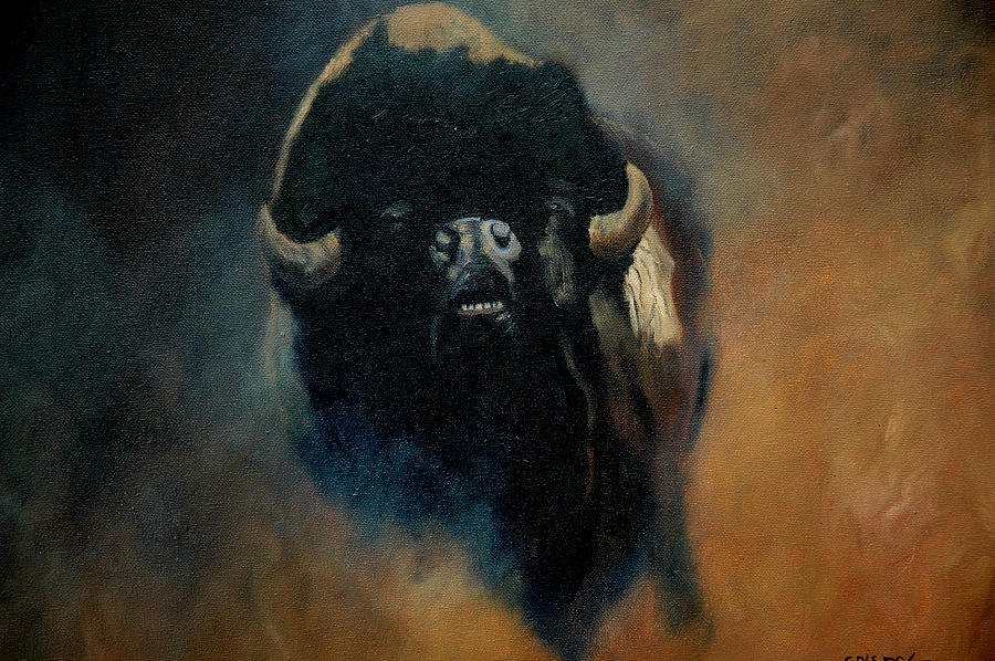 Dusty Buffalo Painting by Jean Yves Crispo