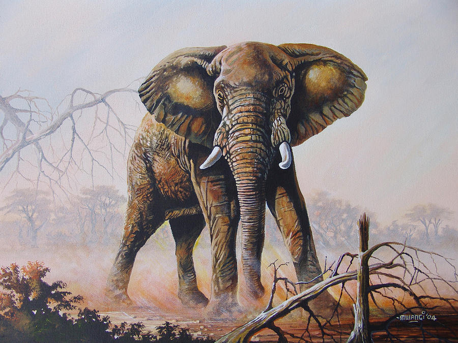 Elephant Painting - Dusty Jumbo by Anthony Mwangi