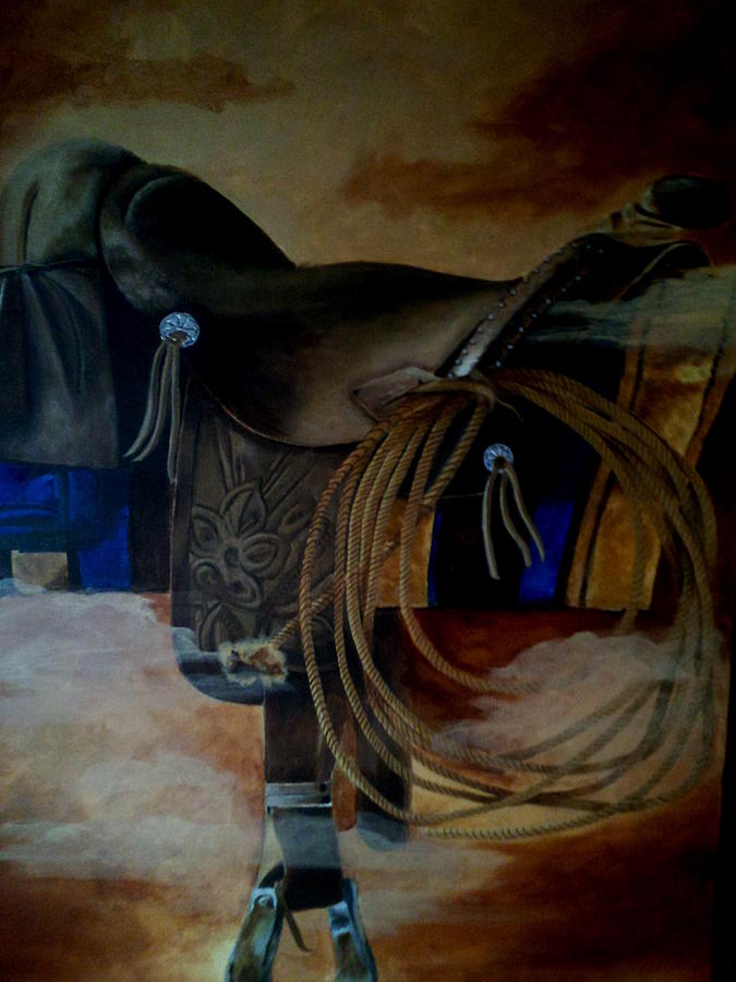 Dusty Trails Saddle Painting by Judi Hendricks