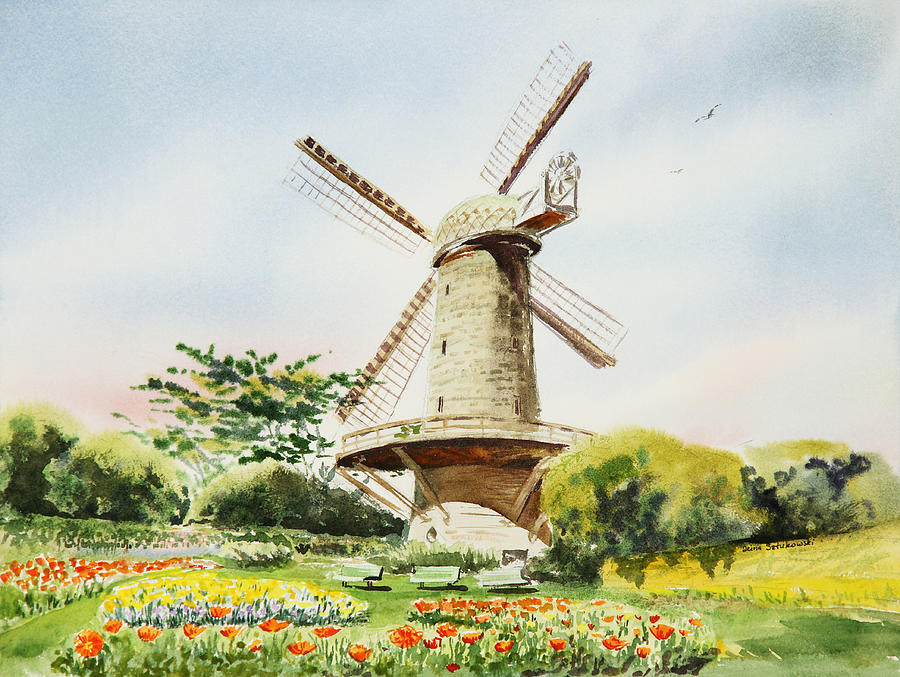 San Francisco Painting - Dutch Windmill in San Francisco  by Irina Sztukowski