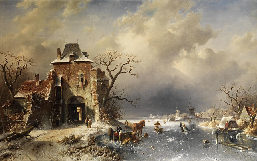 Dutch winter landscape Painting by Charles Leickert